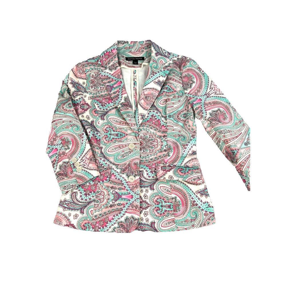 Boston Proper Pink Aqua Paisley Blazer